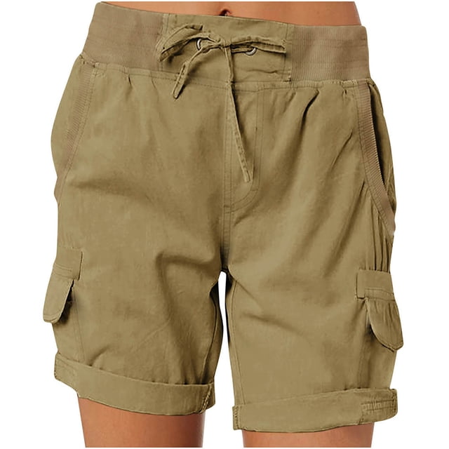 Weiqiqre Shorts pour Femmes Coupe Décontractée Taille Haute Décontractés à 4 Poches 2025 Randonnée Plein Air Shorts d'Été