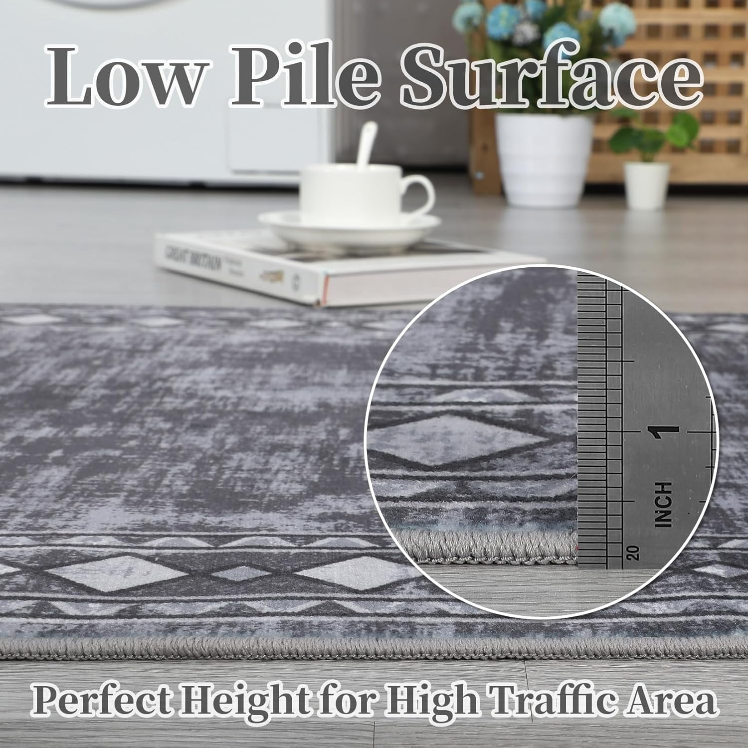 Runner for Hallway 2x6 Washable Kitchen Rug Non Slip Vintage Farmhouse Soft Grey Low Pile for Living Room Bedroom Decor Nursery