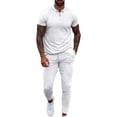 thumbnail image 1 of Traje de ocio para hombre, cuello vuelto, cintura con cremallera, Color puro, manga corta, pantalones largos, chándal blanco 3XL, 1 of 6