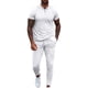 thumbnail image 2 of Traje de ocio para hombre Cuello vuelto Cremallera Pretina Color puro Manga corta Pantalones largos Chándal Blanco L, 2 of 6