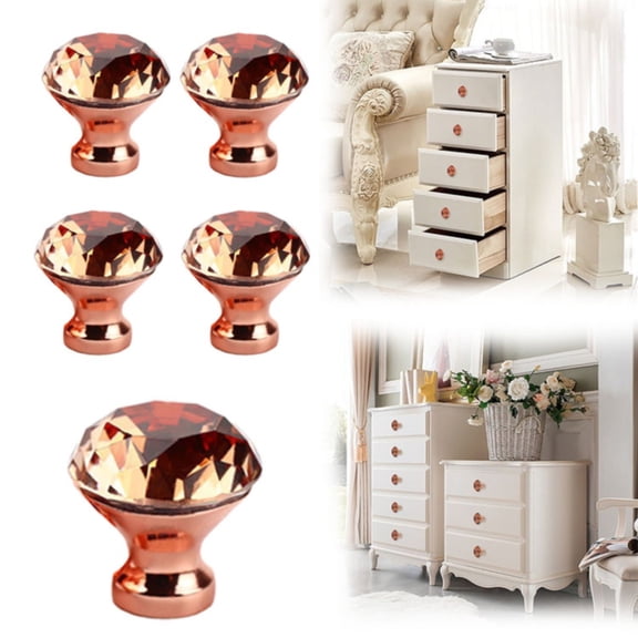 1 10Pcs Diamond Crystal Glass Clear Door Cabinet Drawer Knobs Handles Pulls Glass Crystal Diamond Handle Drawer Furniture Wardrobe Door Hardware Handle Single Hole Circular Rose