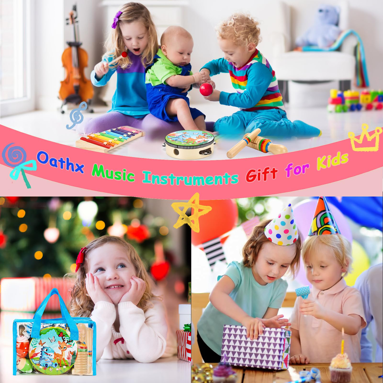 OATHX Educational Toys Percussion Xylophone Baby Music Kit Kids Wood Musical Instruments for Toddler Toy