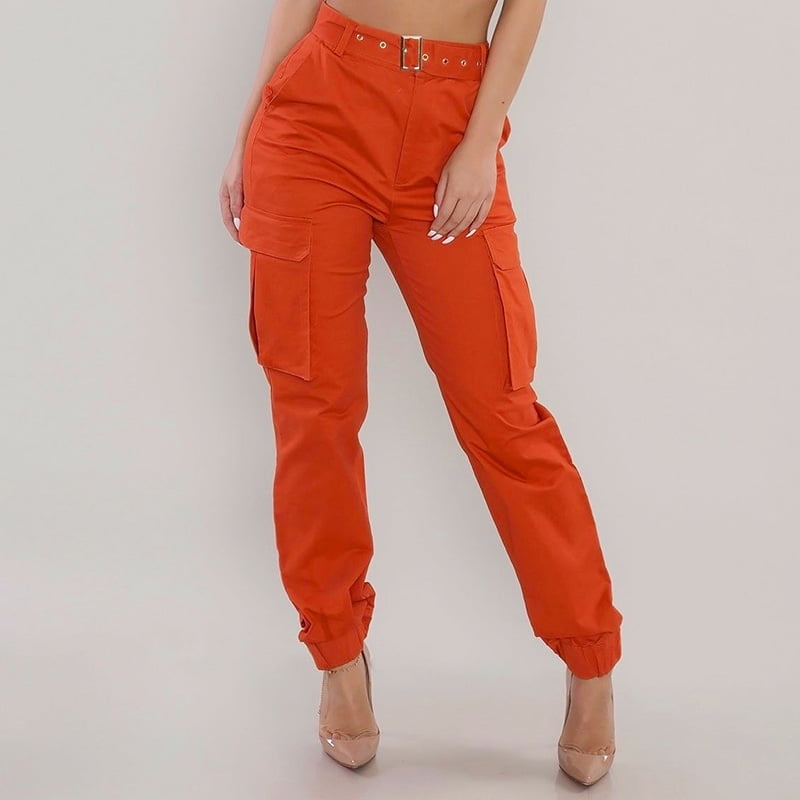 orange cargo trousers womens