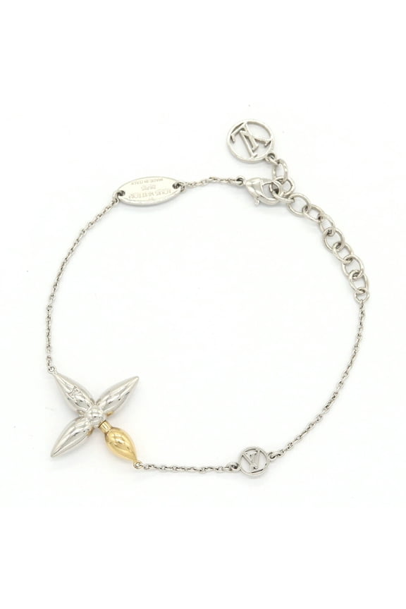 Pre-Owned Louis Vuitton Bracelet, Bracelet Louisette M0951A, Silver Gold Metal Crystal Chain LV...