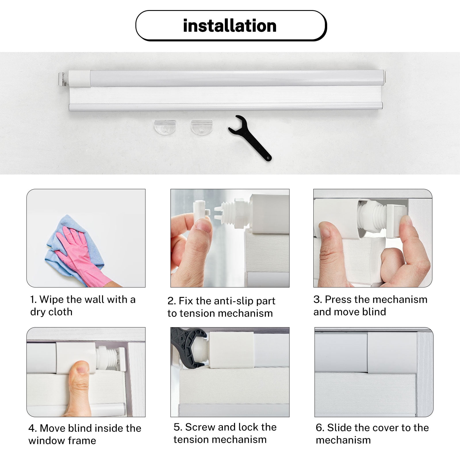 Keego No Drill Cordless Blind for Windows Blackout Cellular Window Shades No Tool Honeycomb Blinds Shades for Home, Easy To Install, White, 47.75"W x 48"H