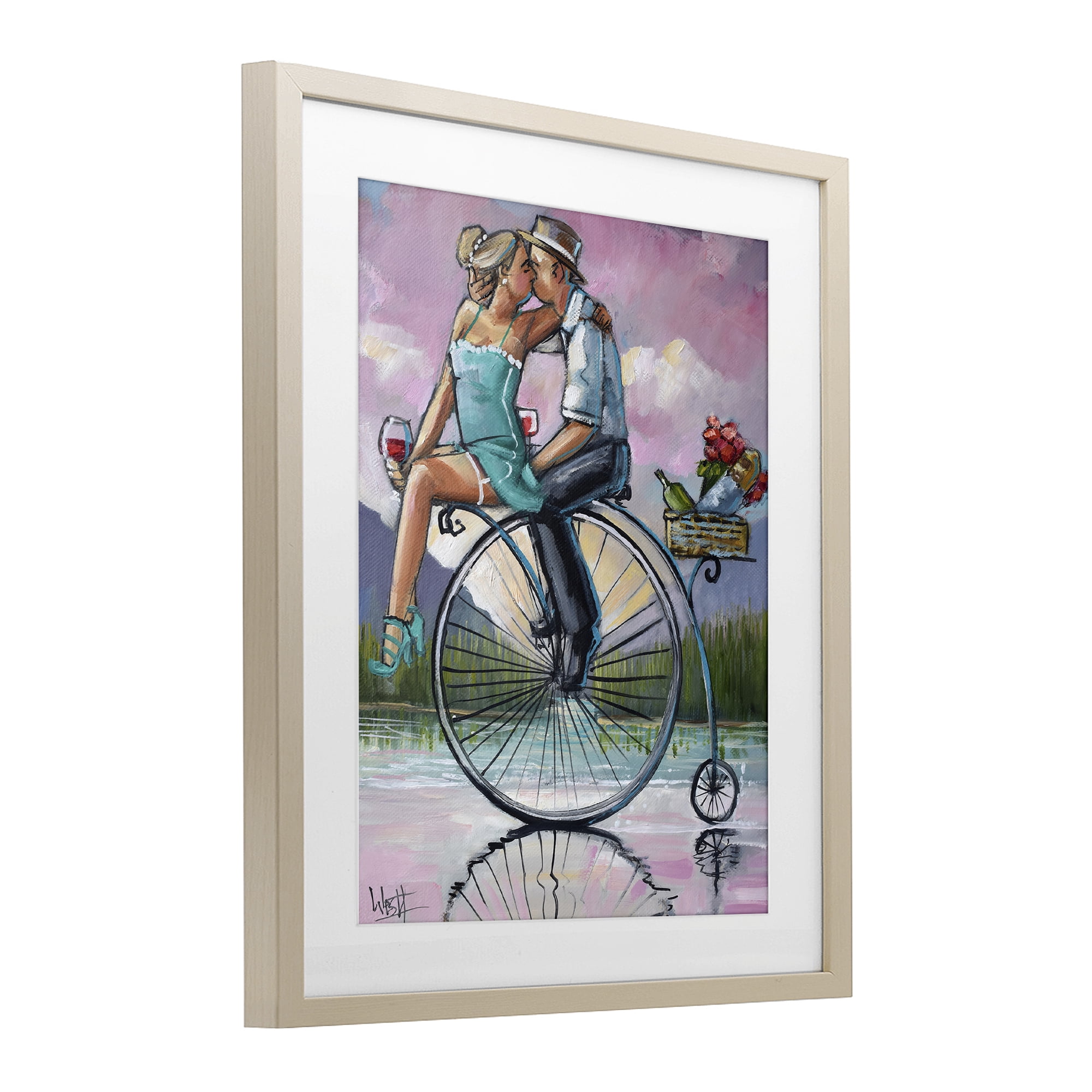 Stupell Industries Romantic Picnic on Bicycle Birch Framed Print Under Glass, design by Ronald West