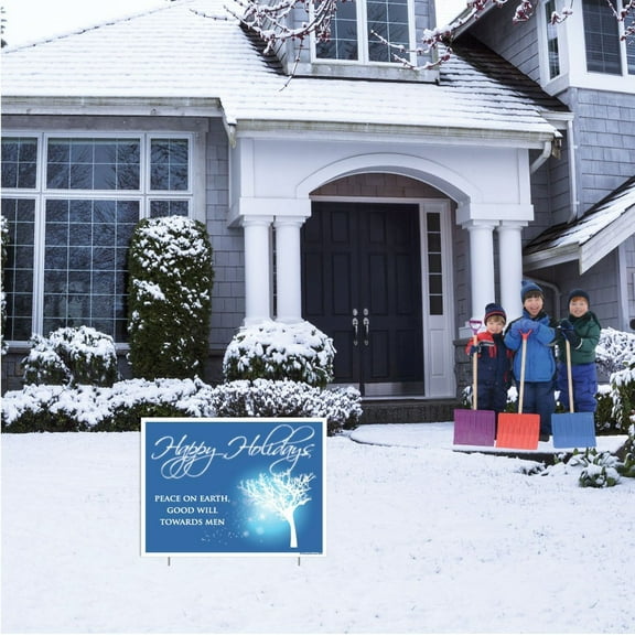 Happy Holidays Yard Sign with Stakes, 18"x24",  Peace on Earth, Goodwill Towards Men