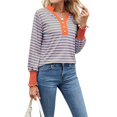 thumbnail image 3 of Sudadera de Rayas de Gran Tamaño para Mujer, Camisa de Larga de Algodón, Corte Holgado, Estilo Henley Color Naranja XXL, 3 of 10