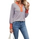 thumbnail image 3 of Sudadera de Rayas de Gran Tamaño para Mujer, Camisa de Larga de Algodón, Corte Holgado, Estilo Henley Color Naranja L, 3 of 10
