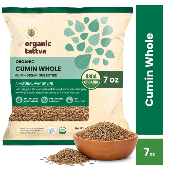 Organic Tattva  Whole Cumin Seeds (7 oz/200 gm), Cold Whole Spices with Natural Oils, No Additives, USDA Certified