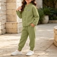 thumbnail image 5 of WAVSUF Girls Fall Fleece Sets 2 Piece, Long Sleeve Zipper Sweatshirts and Joggers Winter Warm Casual Outfits Green 2, 5 of 7