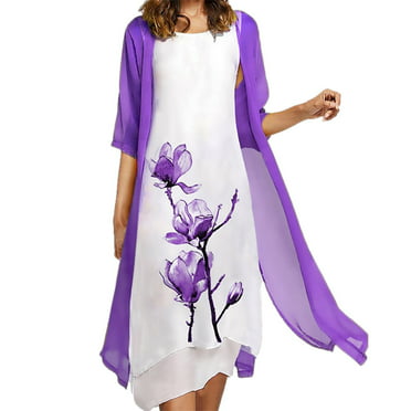 USSUMA Dress for Women Wedding Guest, Womens Two-Piece Set Floral Print ...