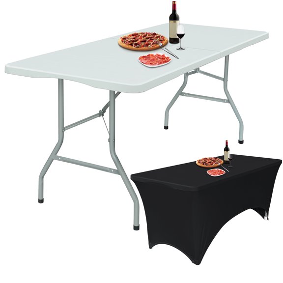 72 inch Outdoor Banquet Events Party Portable Rectangular Plastic 6ft Folding Tables With Tablecloth