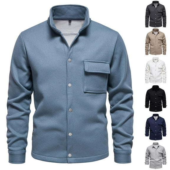 kakina CMSX Men's Trendy Fashion Jacket,Fall Winter Casual Fleece Streetwear Large Warm Button Solid Color Stand Collar Long Sleeve Hoodless Jacket with Pocket