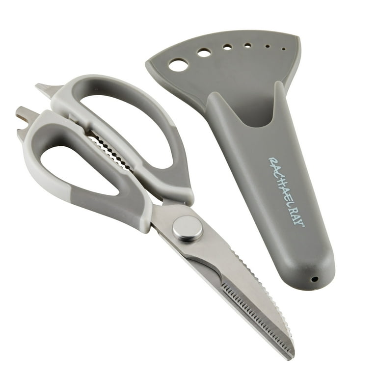 Rachael Ray Professional Multi Shear Kitchen Scissors with Herb Stripper and Sheath, Grey