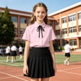 thumbnail image 4 of UACY Girls Blouse Button Down Shirts Puff Short Sleeve Princess Bowknot School Uniform Tops ﻿ (Pink, 14-15 Years), 4 of 9