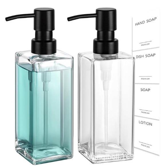 Glass Soap Dispenser with Stainless Steel Pump, Clear Hand Soap Dispenser for Bathroom, 12 fl oz/350ml Hand and Dish Soap Dispensers Set for Kitchen, (Only bottles)