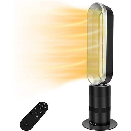 Simple Deluxe 32-inch Space Heater Bladeless Tower Fan Heater & Fan Combo 9H Timer 10 Speeds with Remote Control Air Circulator Fan for Home Air Conditioner White