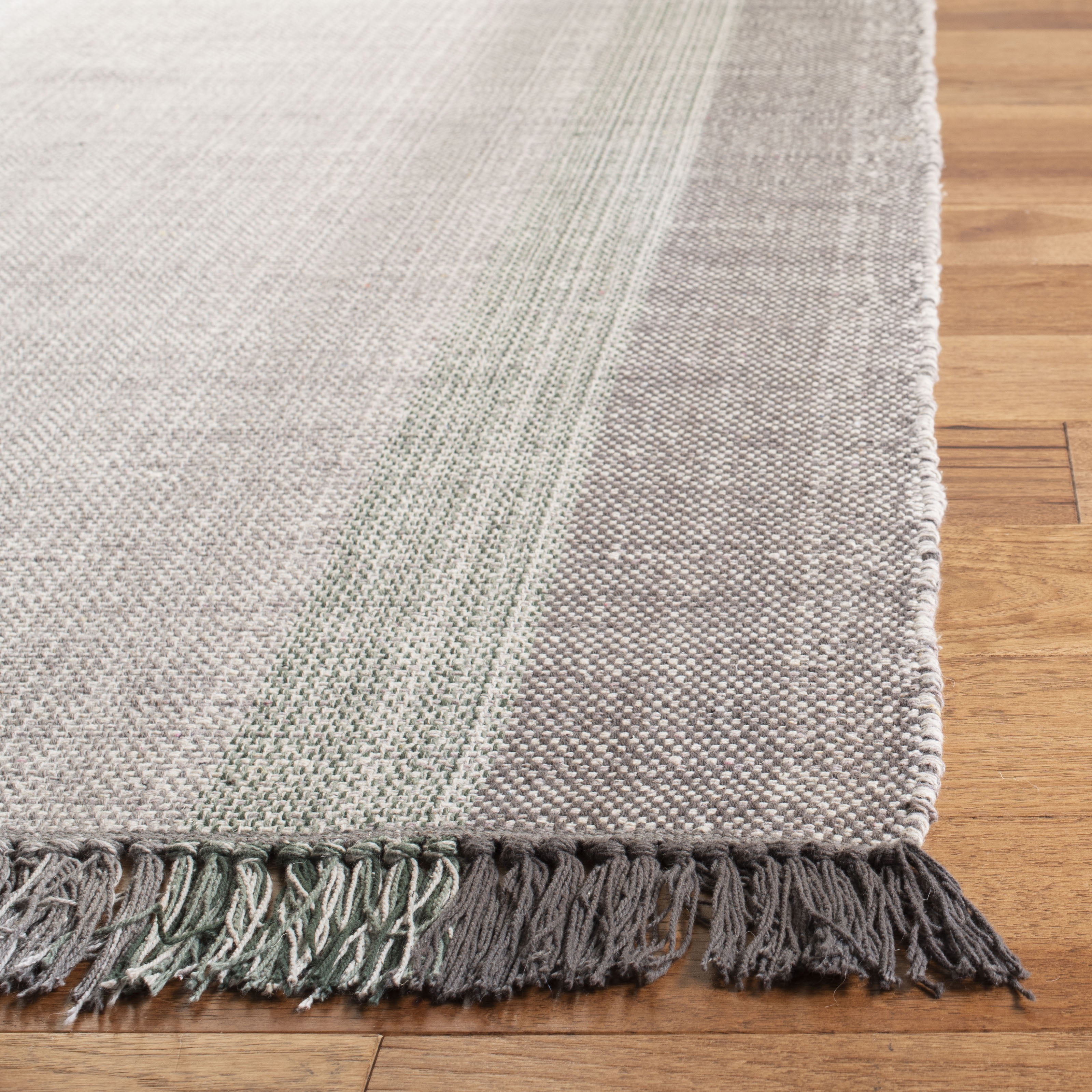 SAFAVIEH Montauk Sharlene Solid Striped Cotton Runner Rug, Green/Grey, 2'3" x 7'