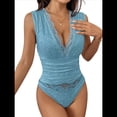 thumbnail image 2 of Body de Encaje Transparente para Mujer, Sin Mangas, con Escote en V Profundo Azul XL, 2 of 7