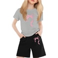 thumbnail image 2 of Gyexs Kids Girls Short Sets Size 10-11 Summer Outfits 2 Piece for 2025 Cute Bowknot Print Short Sleeve Sport T-shirt and Shorts Preppy Tracksuits Z02-Grey 10-11 Years, 2 of 5