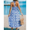 thumbnail image 3 of CUPSHE Women's Midi Dress Blue & White Ornate Halterneck Sleeveless Summer Dress, 3 of 5