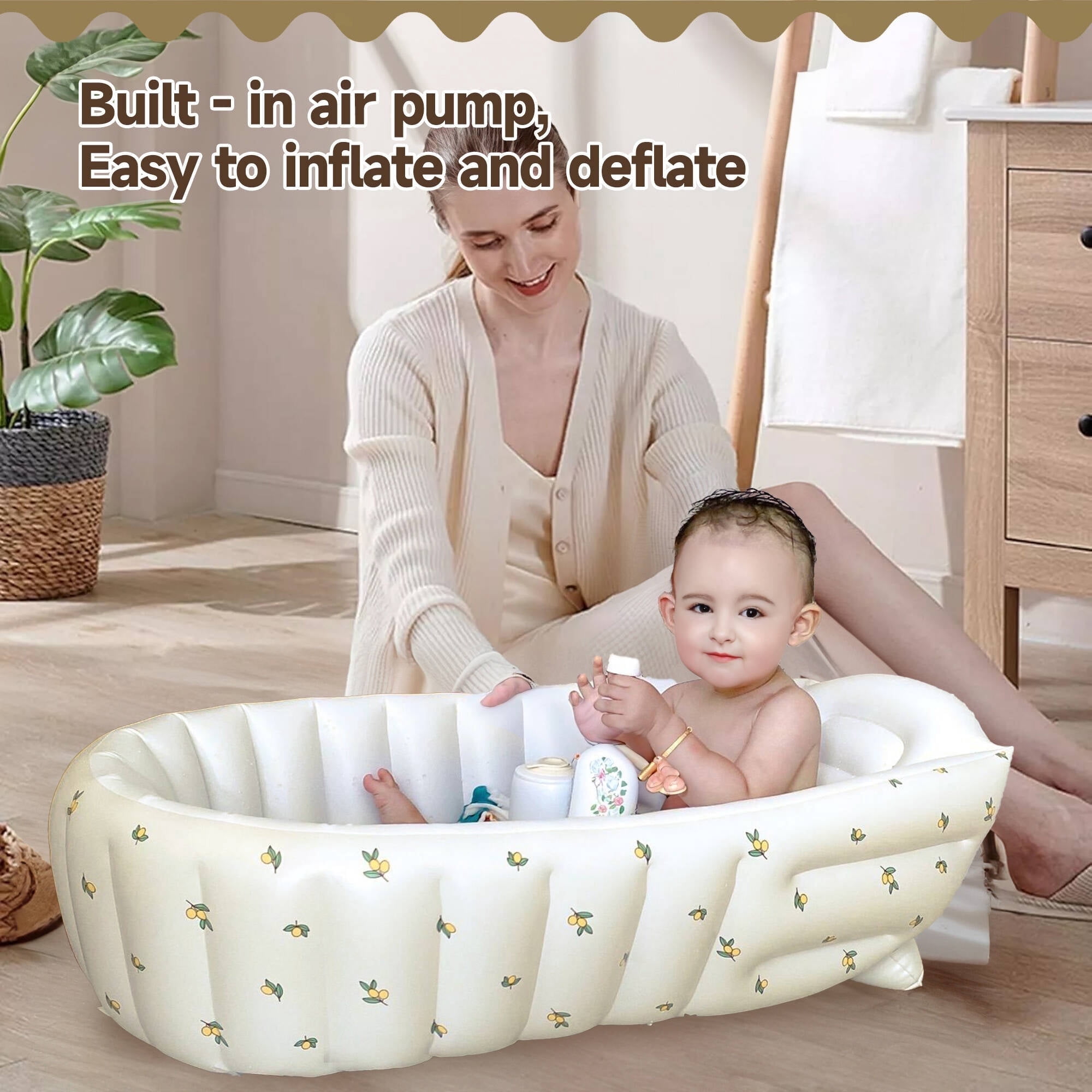 Morfone Inflatable Baby Bathtub for Newborn to Toddler, Portable Baby Tub with Built-in Air Pump, Collapsible Shower Basin for Easy Storage