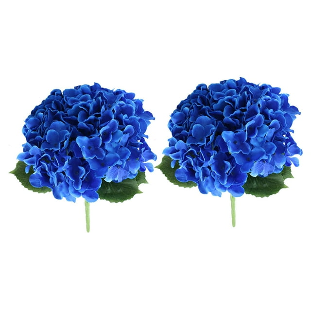 2x Ramo de flores de hortensia de tacto real con tallos para centros de mesa Azul oscuro