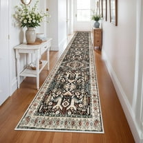 Washable Kitchen Runner Rug - 3x14 Hallway Rug Distressed Mats Non-Slip Soft Room Floor Carpet for Dining Room (Black,3x14)