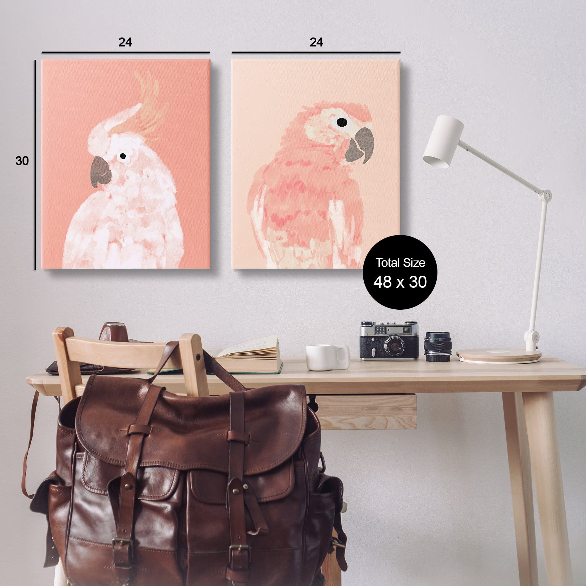 Stupell Industries Peach Cockatoo Parrot Profile Animals Painting Wrapped Canvas Art Print Wall Art, 24 x 30, Set of 2