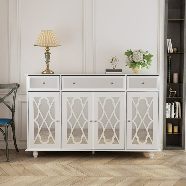 FUFU&GAGA Accent Buffet Sideboard Serving Cabinet with Carved Mirror ...