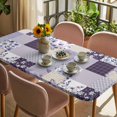 thumbnail image 3 of Spring Floral Table Cloths for 6 Foot Rectangle Tables, Dark Purple Flowers Patchwork Grid Bohemia Patio Waterproof Elastic Fitted Tablecloths, Washable Rectangular Table Cover for Camping, 3 of 8