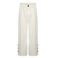 thumbnail image 4 of Aimik Hanes Pants for Women Trendy High Waisted Wide Leg Baggy Cropped Relax Fit Stretch Flared Pants with Straight Buttons-White XXL, 4 of 6