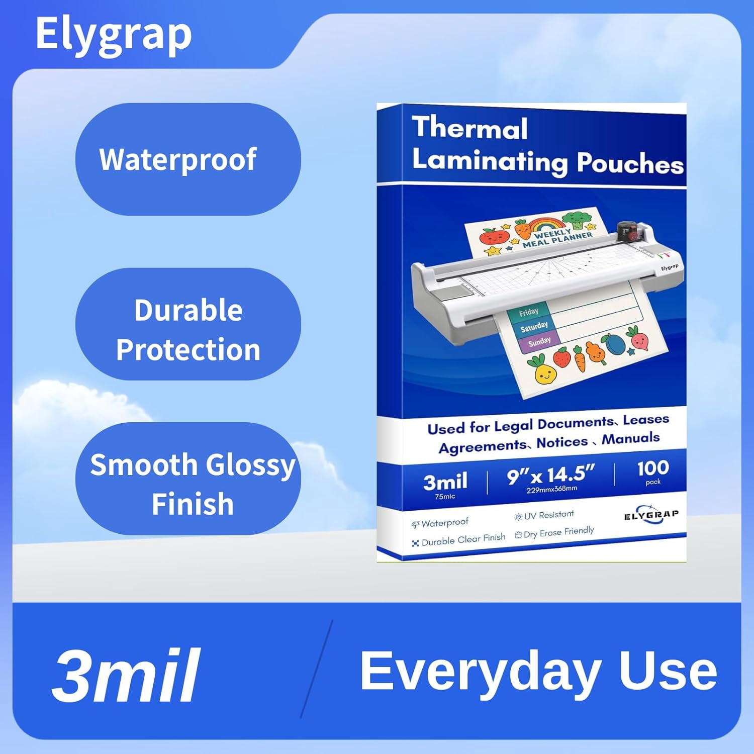 100 Pack Legal Size Laminating Sheets 8.5"x14" (9x14.5) - 3Mil Thick Clear Thermal Pouches for Documents, Compatible with All Laminators - Acid-Free & Bubble-Free Protection