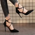 thumbnail image 2 of Sandalias romanas con correa cruzada para Mujer, Zapatos De tacón alto De gamuza, hebilla De una línea, tacón fino, puntiagudos, novedad De 2024, 2 of 5