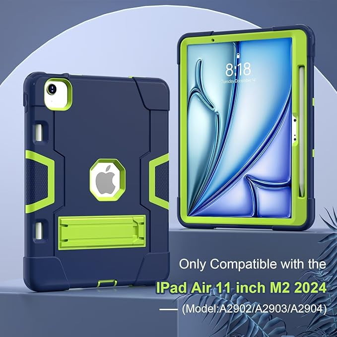 SOATUTO Case for iPad Air 13 Inch M3 M2 (2025/2024) Release, [Built-in Pencil Holder] Heavy Duty Shockproof Rugged High Impact Protective Case (Navy Blue/Green)