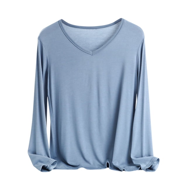 MeetoTime Women's Long Sleeve Shirts Soft Lightweight Undershirts V-Neck Slim Tees Basic Layer Pullover Tops