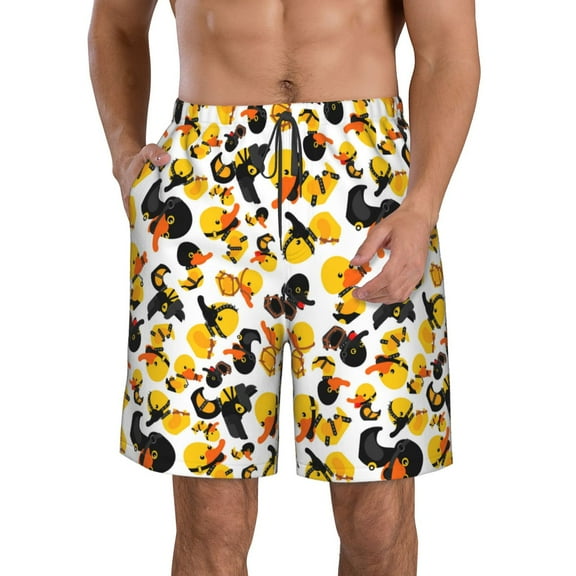 Logiee Duck In Black Suit1 Print Mens Swim Trunks Quick Dry Board Shorts,Breathable Hawaii Beach Shorts Swimwear Bathing Suits-Small