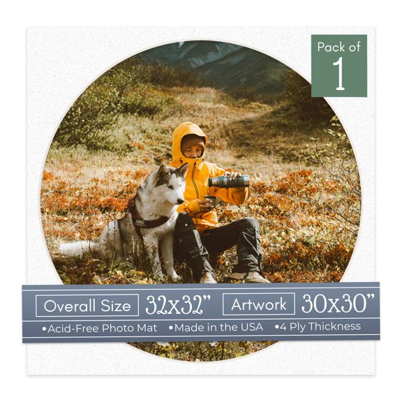 Oyster Shell White Picture Frame Mat for 32x32 Frames - Circle Opening for 30x30 Photos - 1 Mat