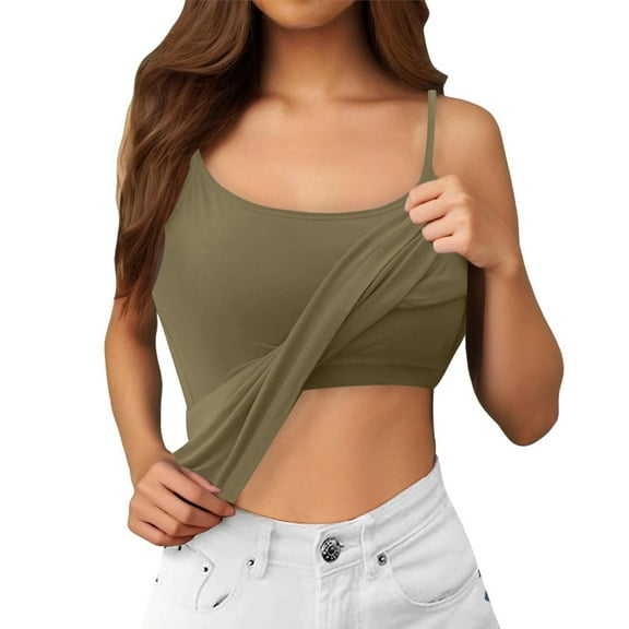 Womens Plus Size Tank Top with Built-in Bra, 2025 Summer Casual Sleeveless Padded Workout Camisole