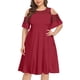 thumbnail image 2 of Vestido suelto de manga corta de encaje sexy con cuello redondo de talla grande de color sólido informal a la moda para mujer Fridja  qw4183, 2 of 8