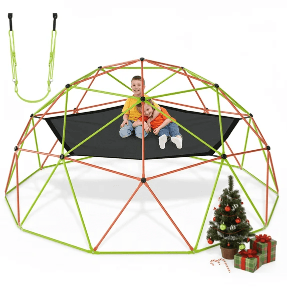 Naipo 10FT Climbing Dome with Swing and Hammock for Kids Outdoor Play 330lbs Jungle Climbing Dome Kids Gym Playground Gift Orange and Green