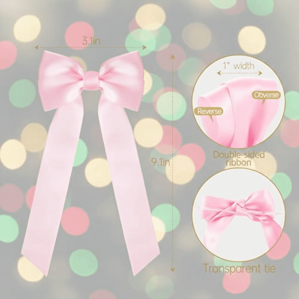 24pcs Double-Sided Twist Tie Bows for Christmas Tree Decorations, Pink Ribbon Bows for Holiday Party, Gift Bag Ties and Festive Decor