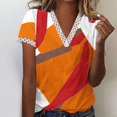 thumbnail image 1 of Hauts d'Été pour Femmes 2023 Mode Oversize Col en V Patchwork en Dentelle Manches Courtes Blouse Décontractée Chemises Col en V en Dentelle pour Femmes, 1 of 5