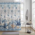 thumbnail image 4 of Ocean Starfish Shower Curtains for Bathroom, Coastal Vintage Blue Sea Shell Seahorse Jellyfish Stripe Washable Fabric Shower Curtain with Hooks Waterproof Bathroom Decor Sets, 66 x 72 Inches, 4 of 9