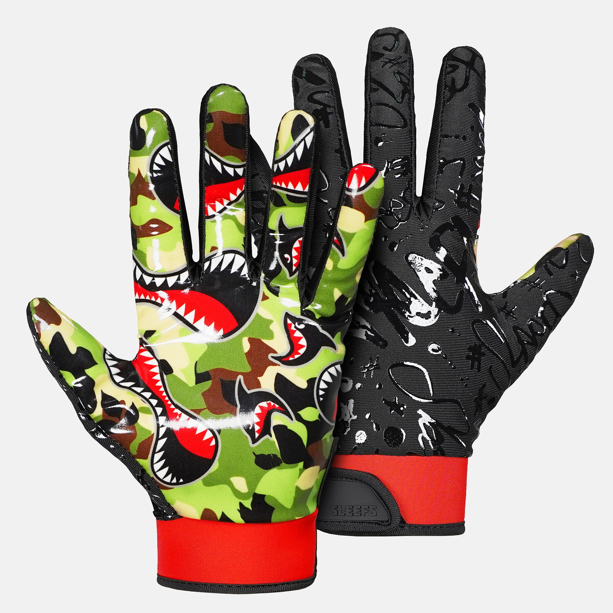 Wilson Super Grip Football Receivers Gloves in Youth Sizes Red Camo or Yellow Camo 