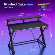 RSPGAME 43 Music Sync LED Gaming Desk,X-Shape Ergonomic Monitor Stand Gamer Table,PC Desk with Dynamic Lighting,Color Changing Office Desks,Black Racing