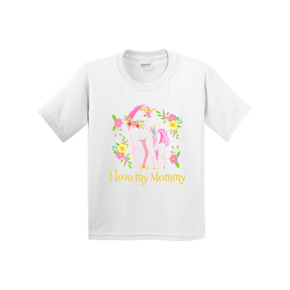 Inktastic I Love My Mommy Unicorn with Pink and Yellow Flowers Youth T-Shirt