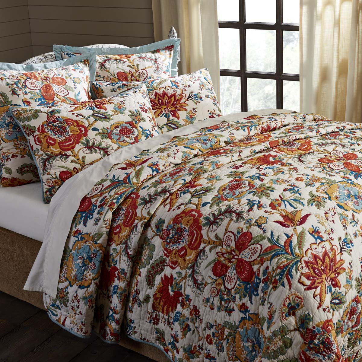 Burnt Orange Farmhouse Bedding Meredith Cotton Pre-Washed Voile Floral