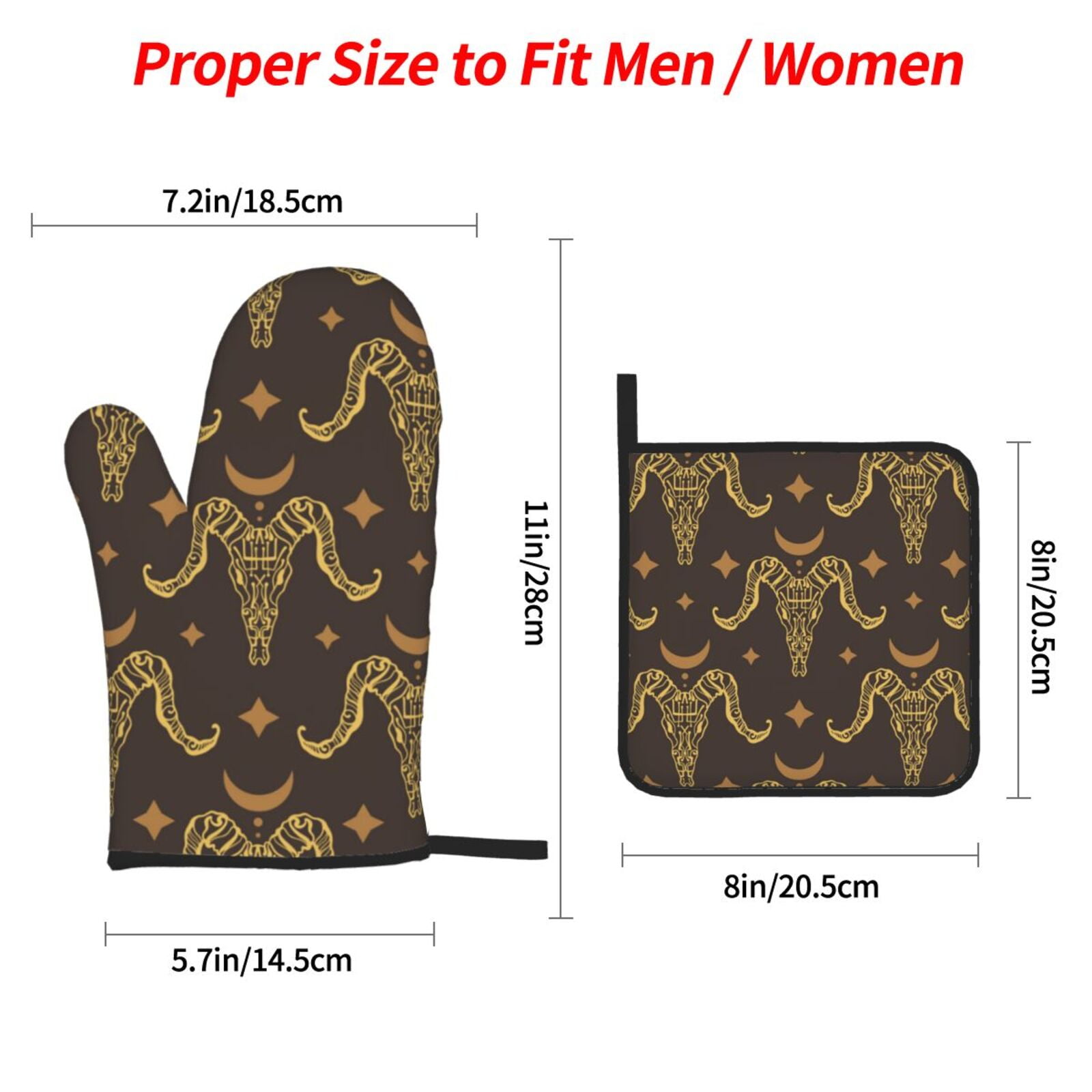 Boho Animal Goat Skull 4Pcs Oven Mitts and Pot Holders Sets Oven Kitchen Gloves Hot Pads for Cooking BBQ Baking Grilling